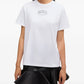 White t-shirt with a brand logo on a white background
