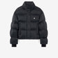 Black puffer jacket on a white background