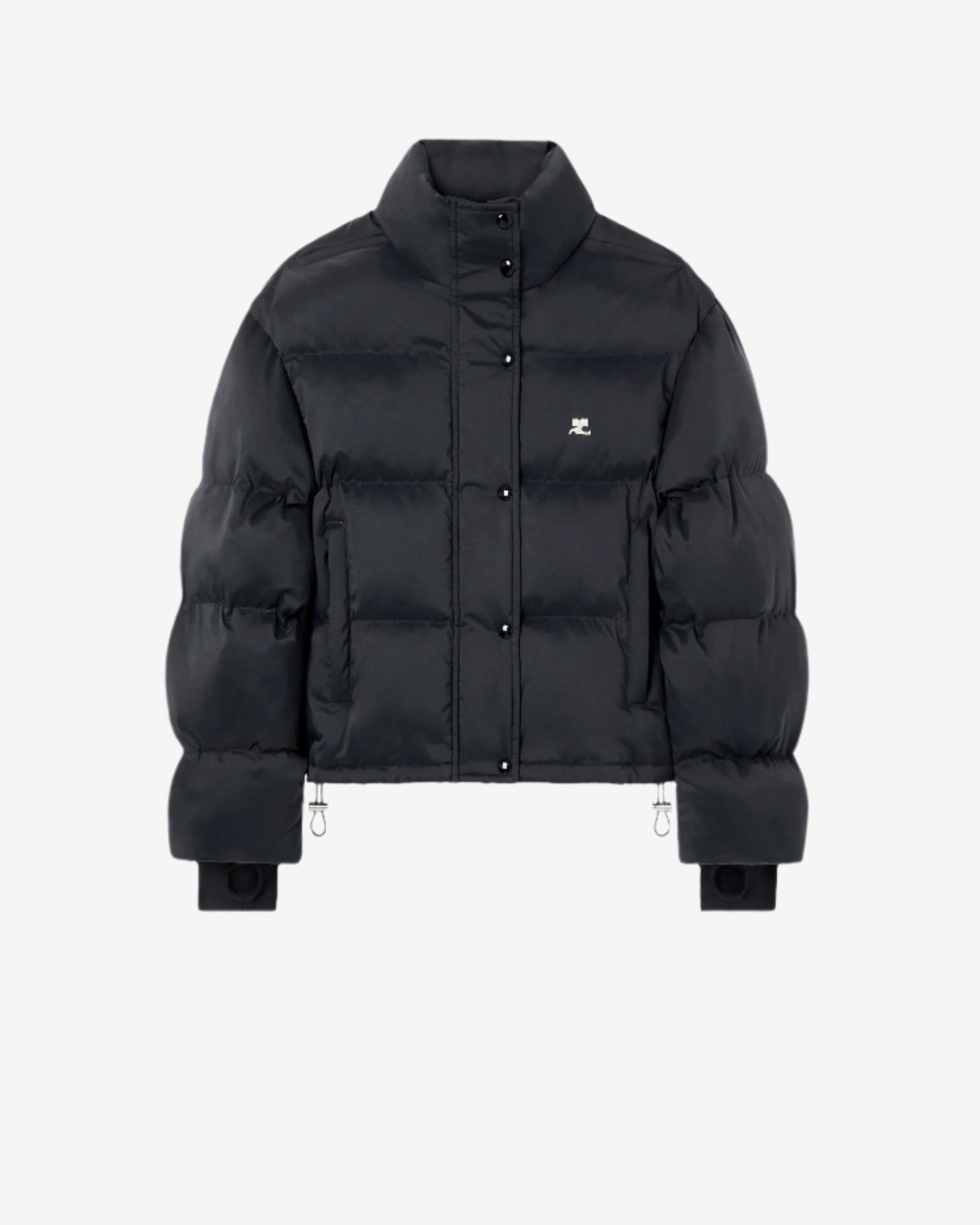 Black puffer jacket on a white background