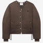 Brown jacket with a brand label on a white background