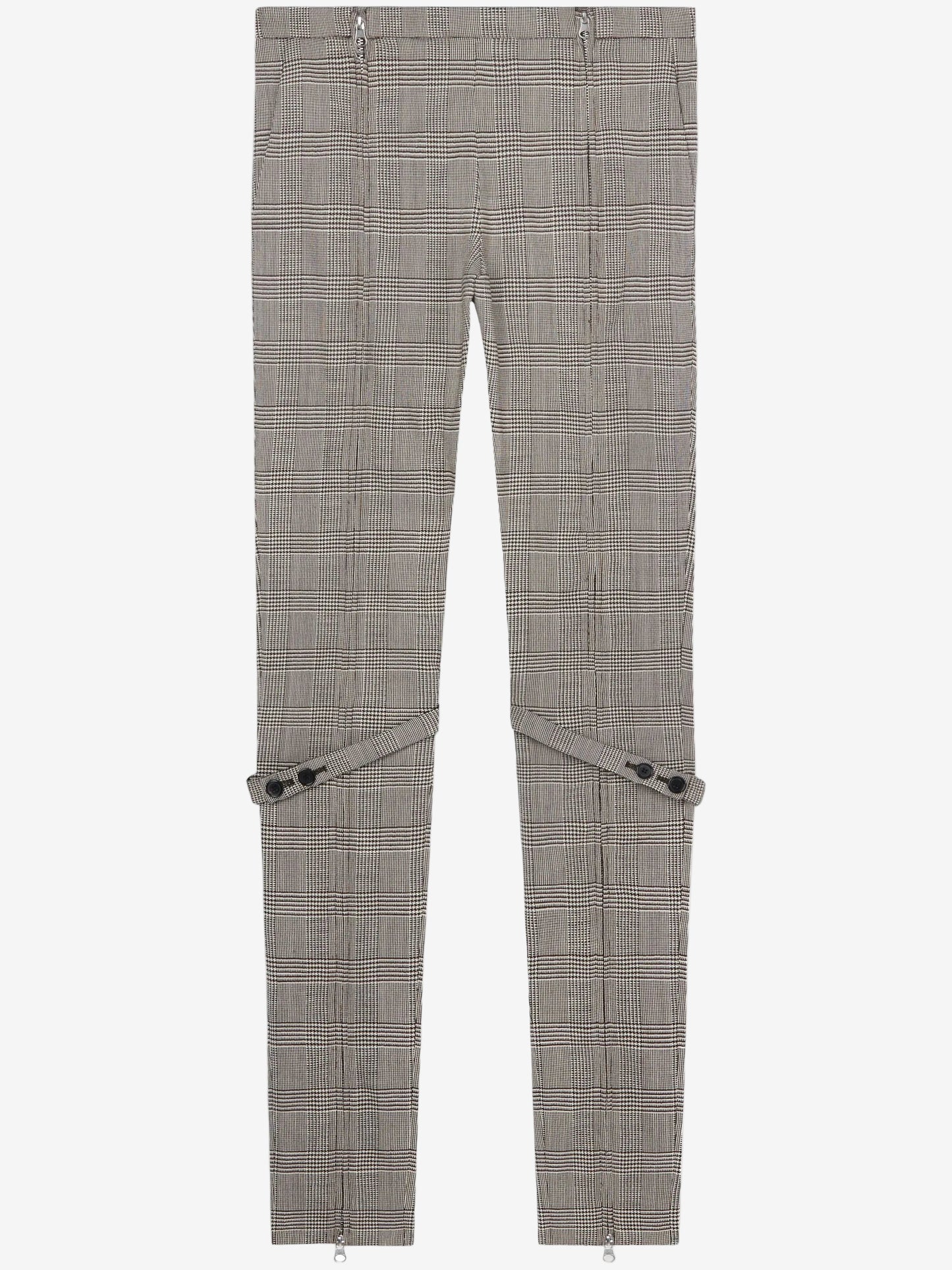 Gray checkered pants with zippers on a white background