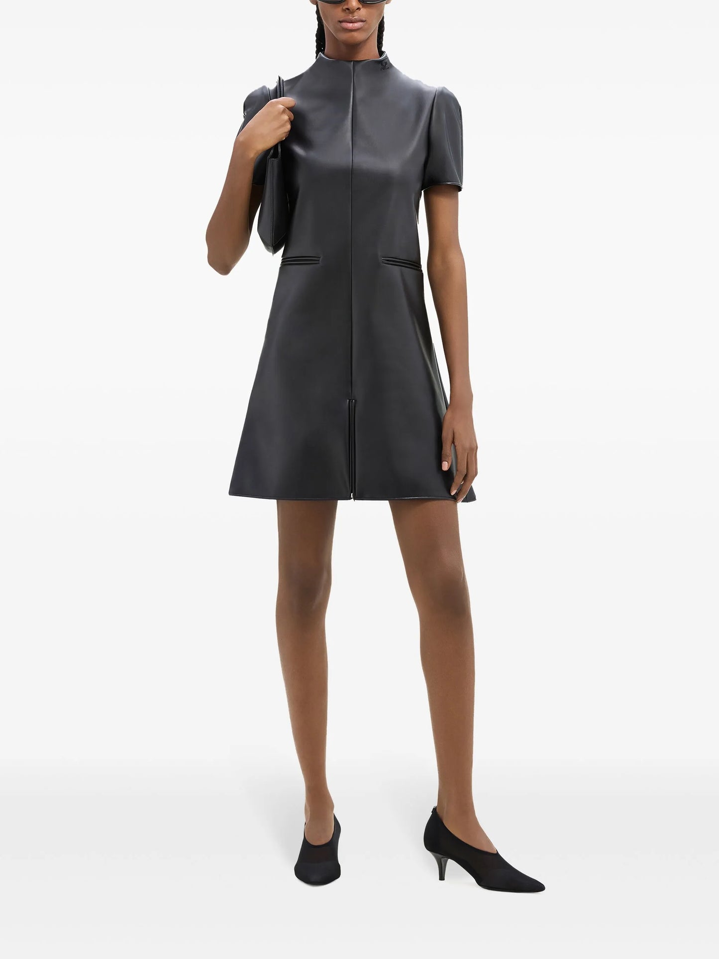 A-line faux-leather mini dress