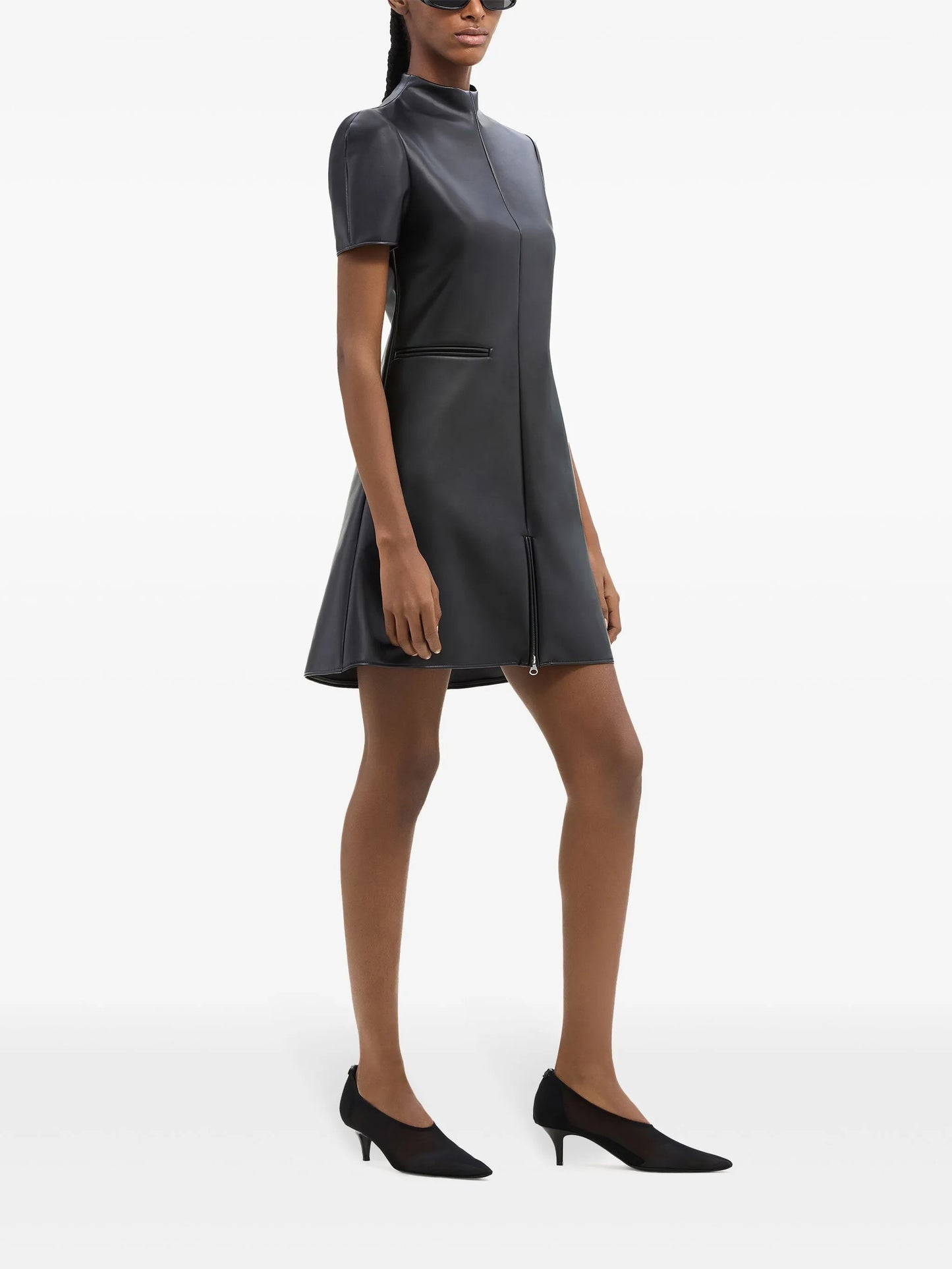 A-line faux-leather mini dress