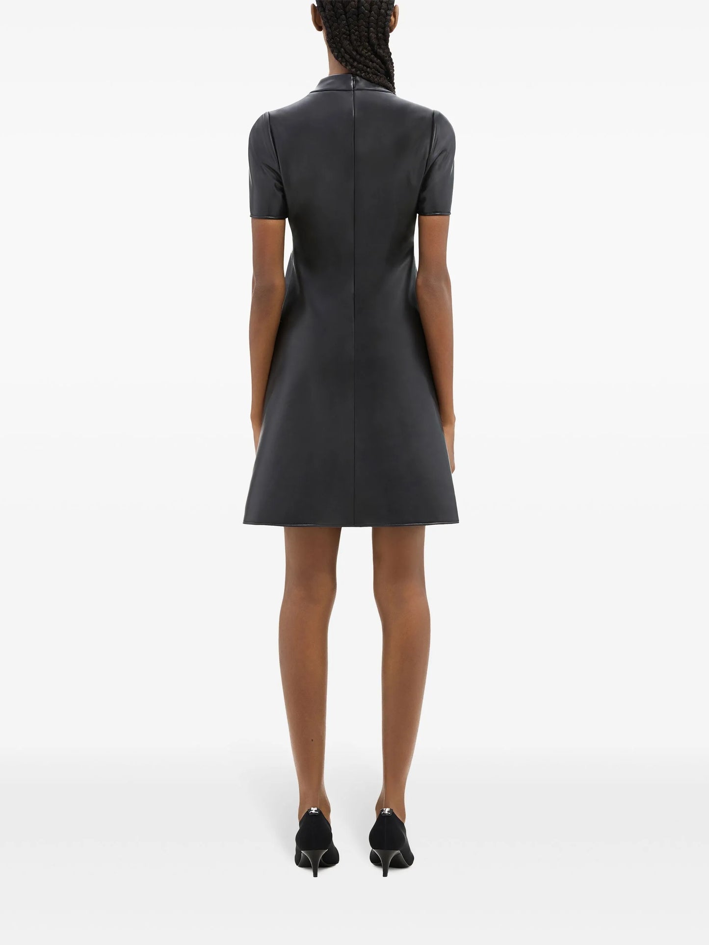 A-line faux-leather mini dress