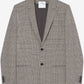 Plaid blazer with a visible brand label on a white background