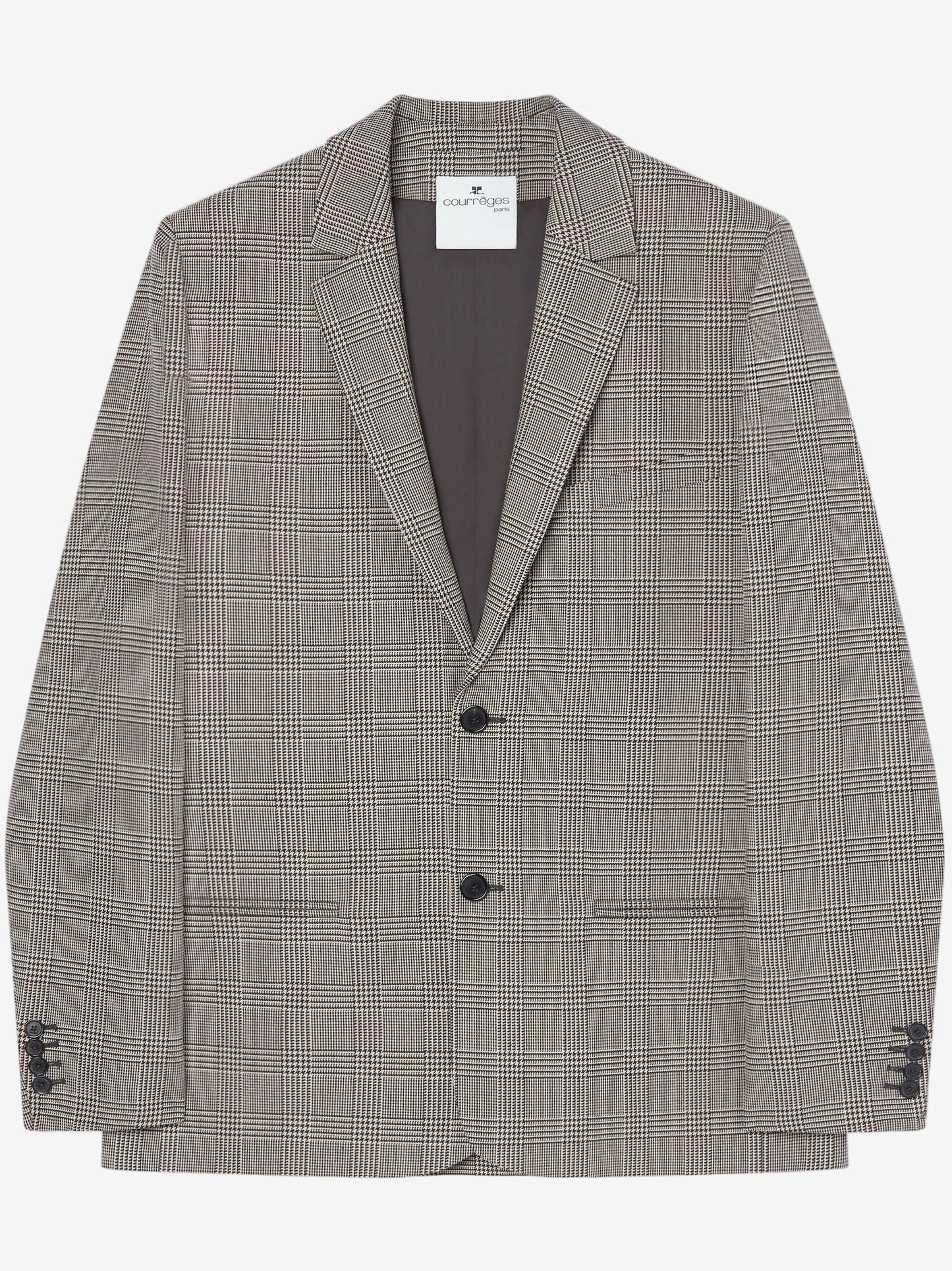 Plaid blazer with a visible brand label on a white background