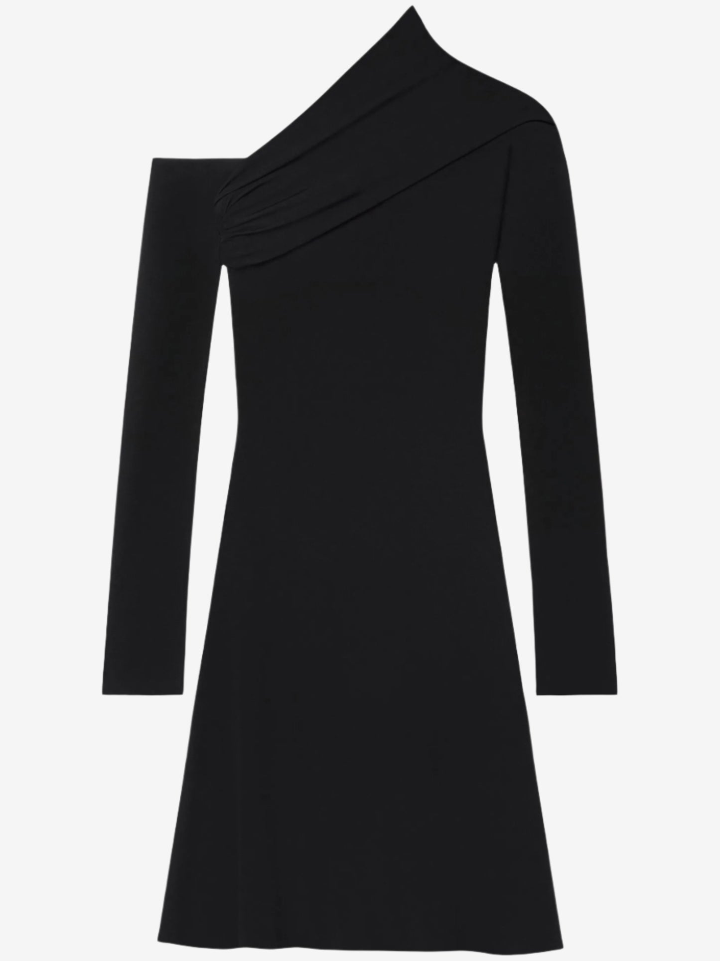 Black one-shoulder dress on a white background