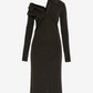 Black dress with a unique collar design on a white background
