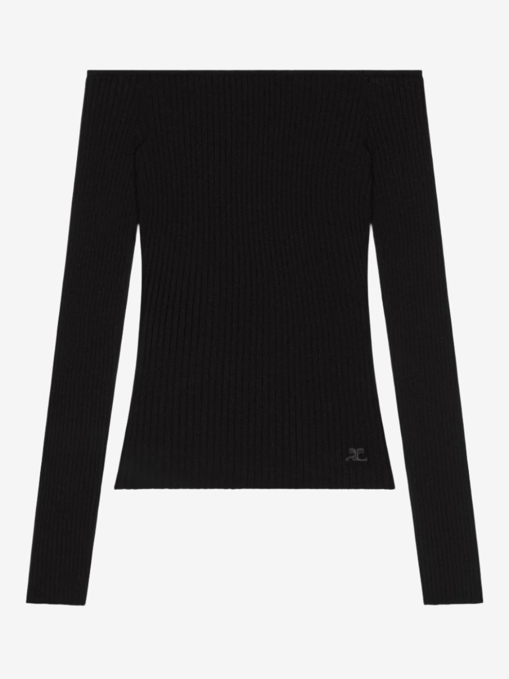 Black ribbed long-sleeve top on a white background
