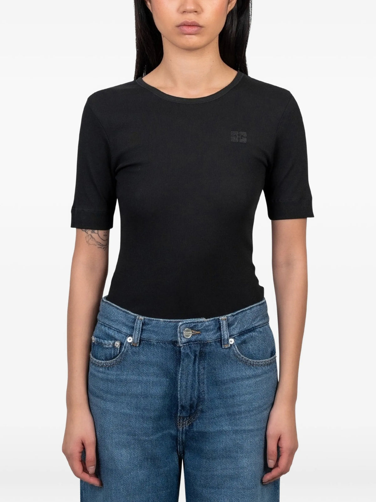 Ganni soft cotton rib T-shirt
