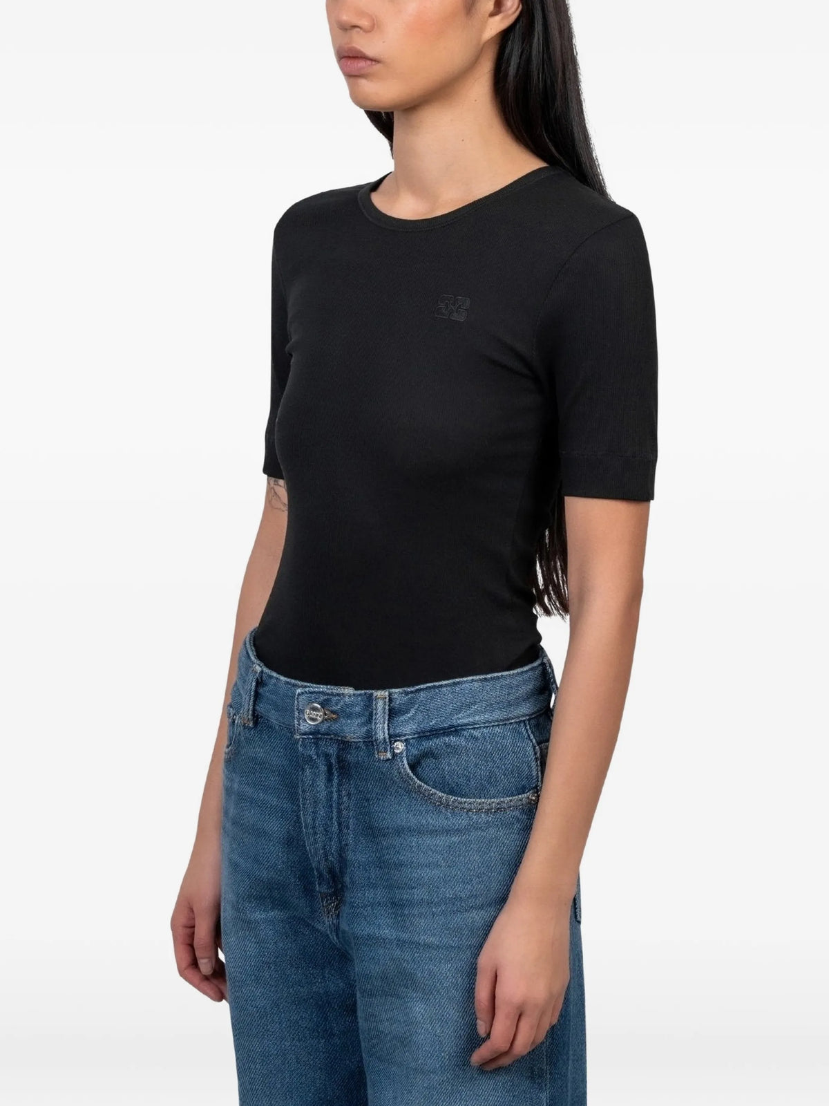 Ganni soft cotton rib T-shirt
