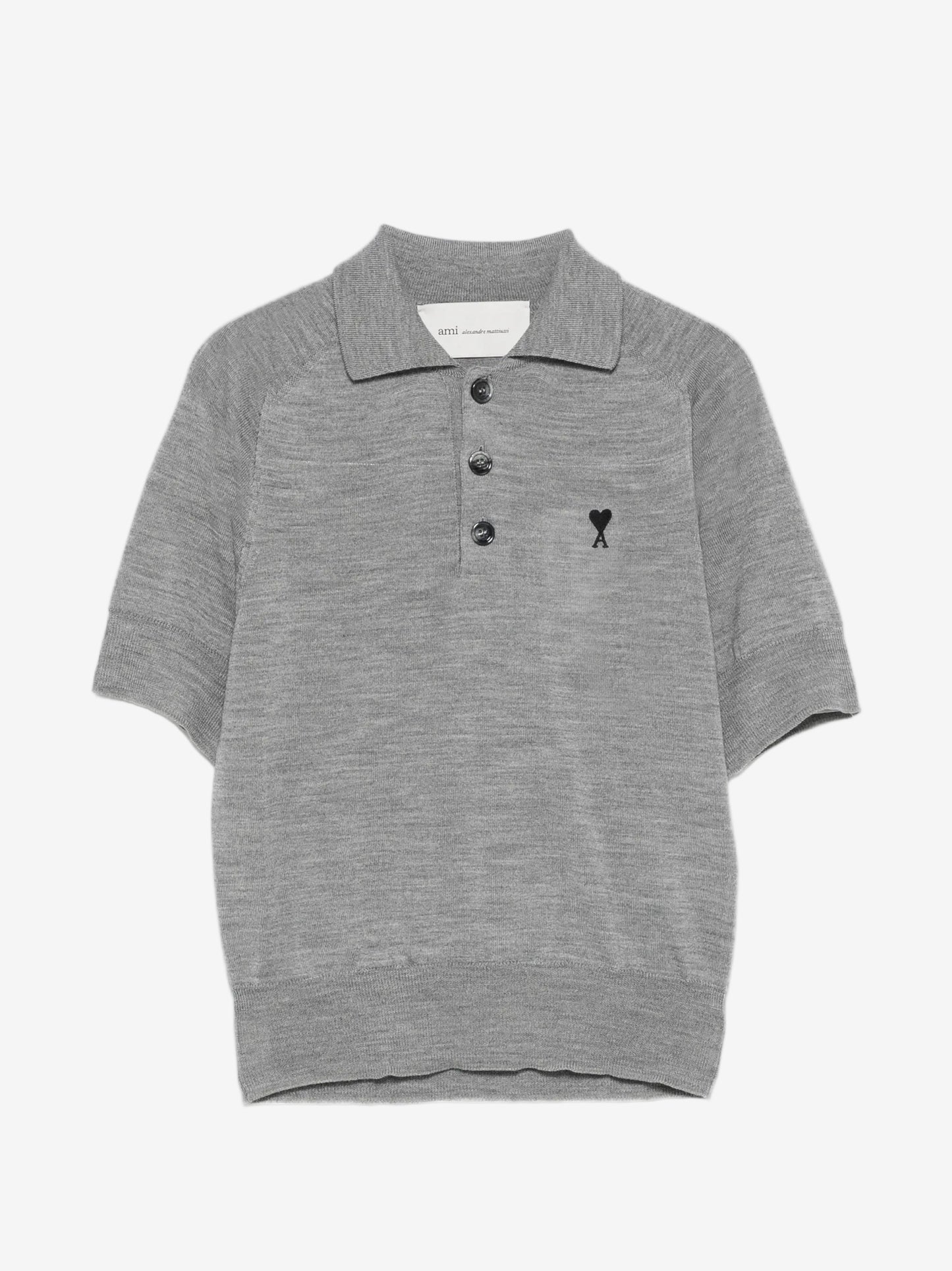 Gray polo shirt with a small logo on a white background