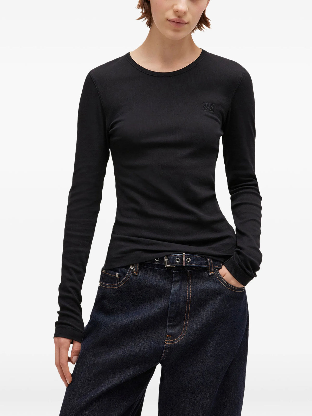 Soft Cotton Rib Longsleeve Top Black