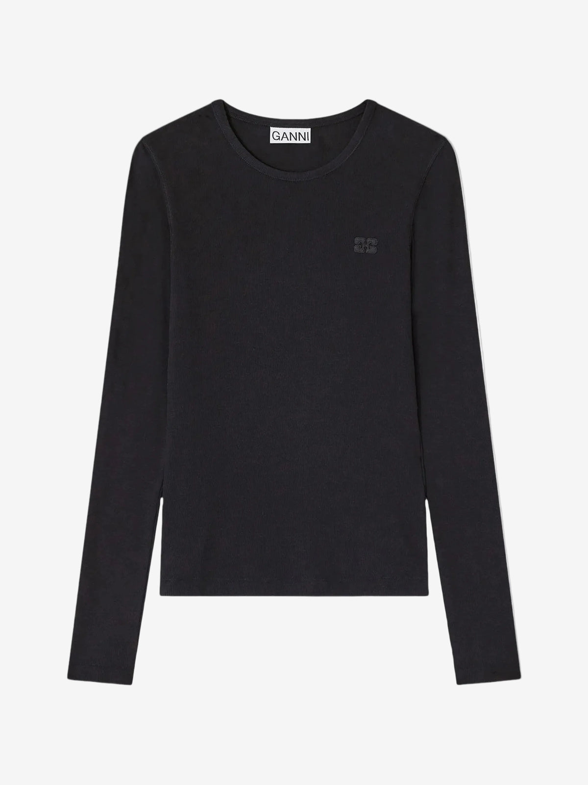 Soft Cotton Rib Longsleeve Top Black