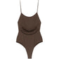 Brown swimsuit with thin straps on a white background