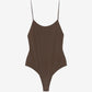 Brown swimsuit with thin straps on a white background