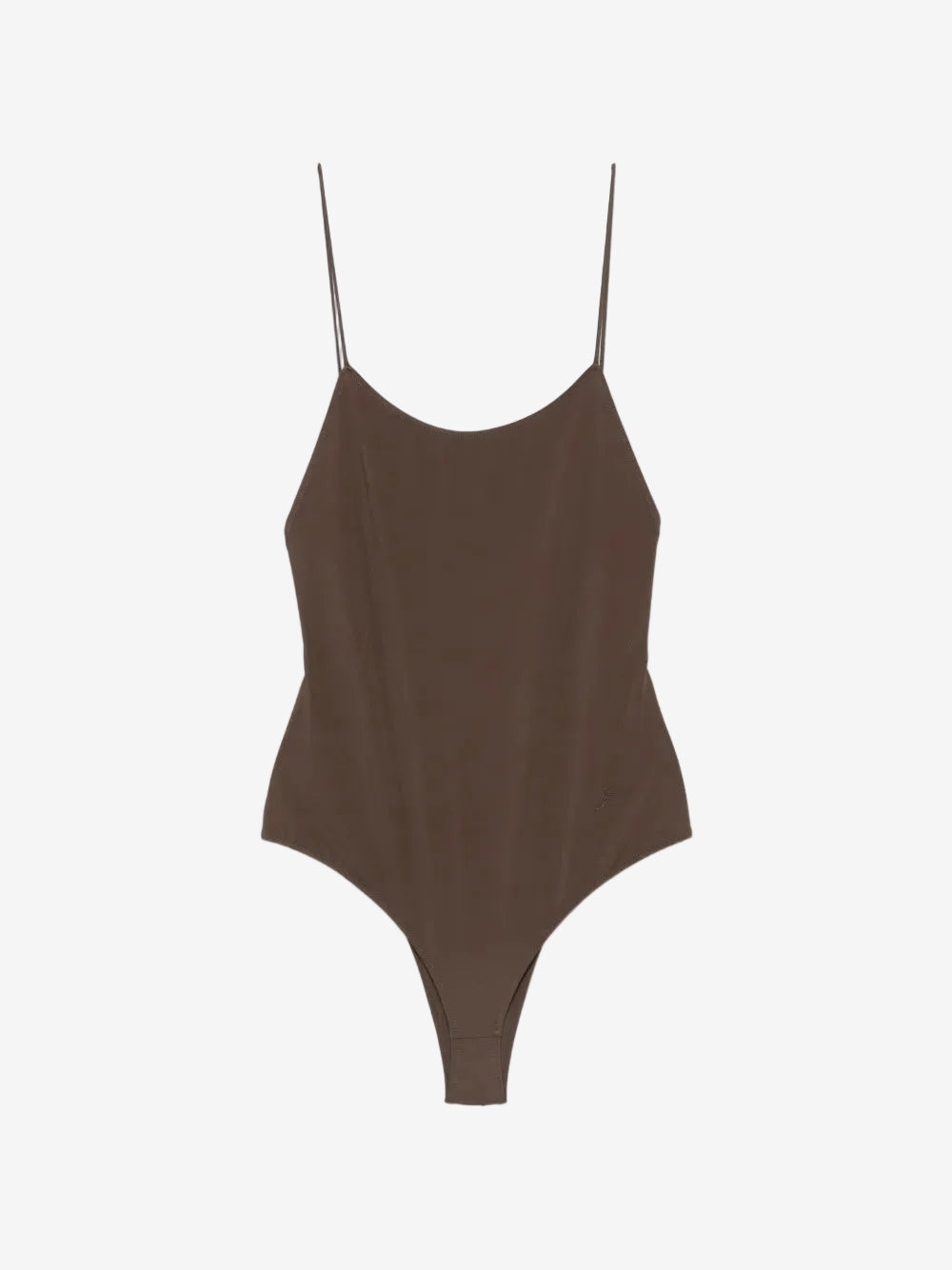 Brown swimsuit with thin straps on a white background