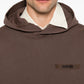 brown hoodie with a small logo on the chest against a white background