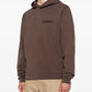 brown hoodie with a small logo on the chest against a white background