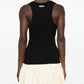 black Crafted from soft ribbed cotton jersey, this fitted tank top is defined by a second skin silhouette and a minimalist design, finished with the signature grosgrain logo detail at the back.

100% ribbed cotton jersey construction

Fitted, second skin silhouette

Square neckline

Ribbed neckline and armholes

Embroidered grosgrain logo at the back
