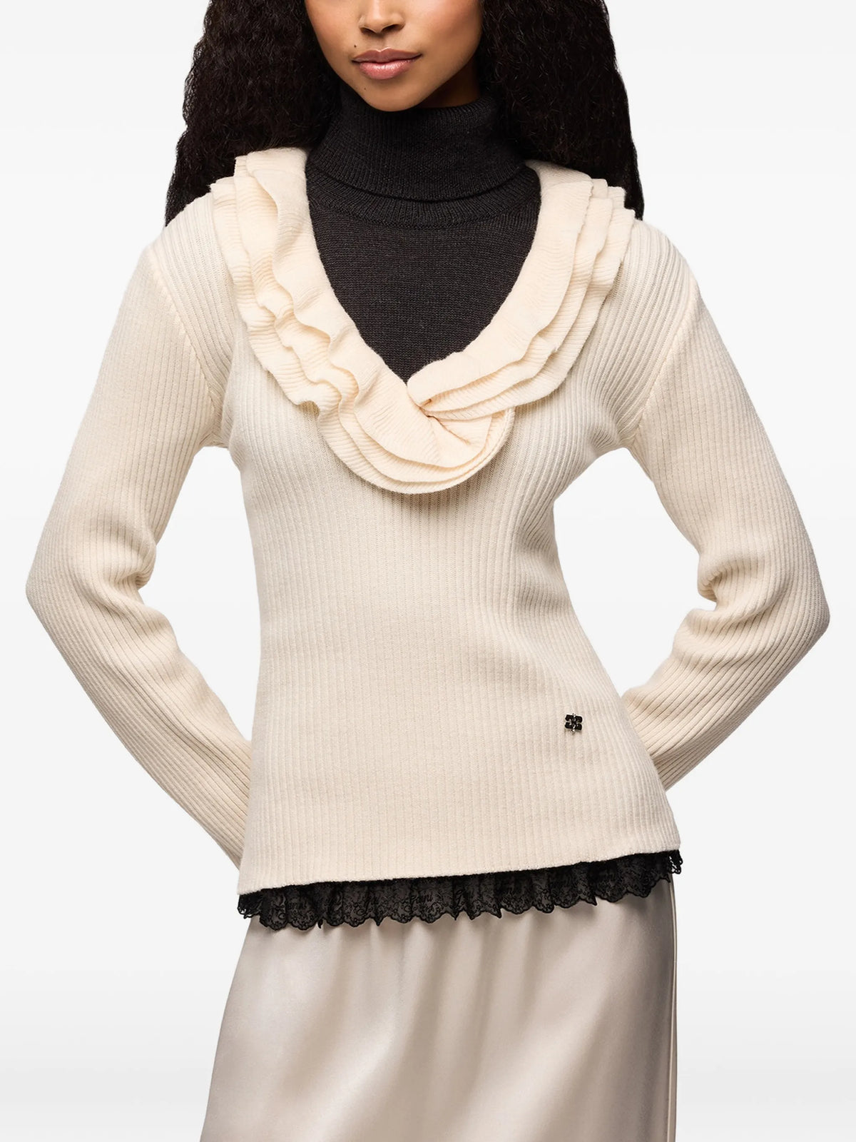 Ribbed Merino Frill Top