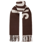 Brown scarf with white pattern on a white background