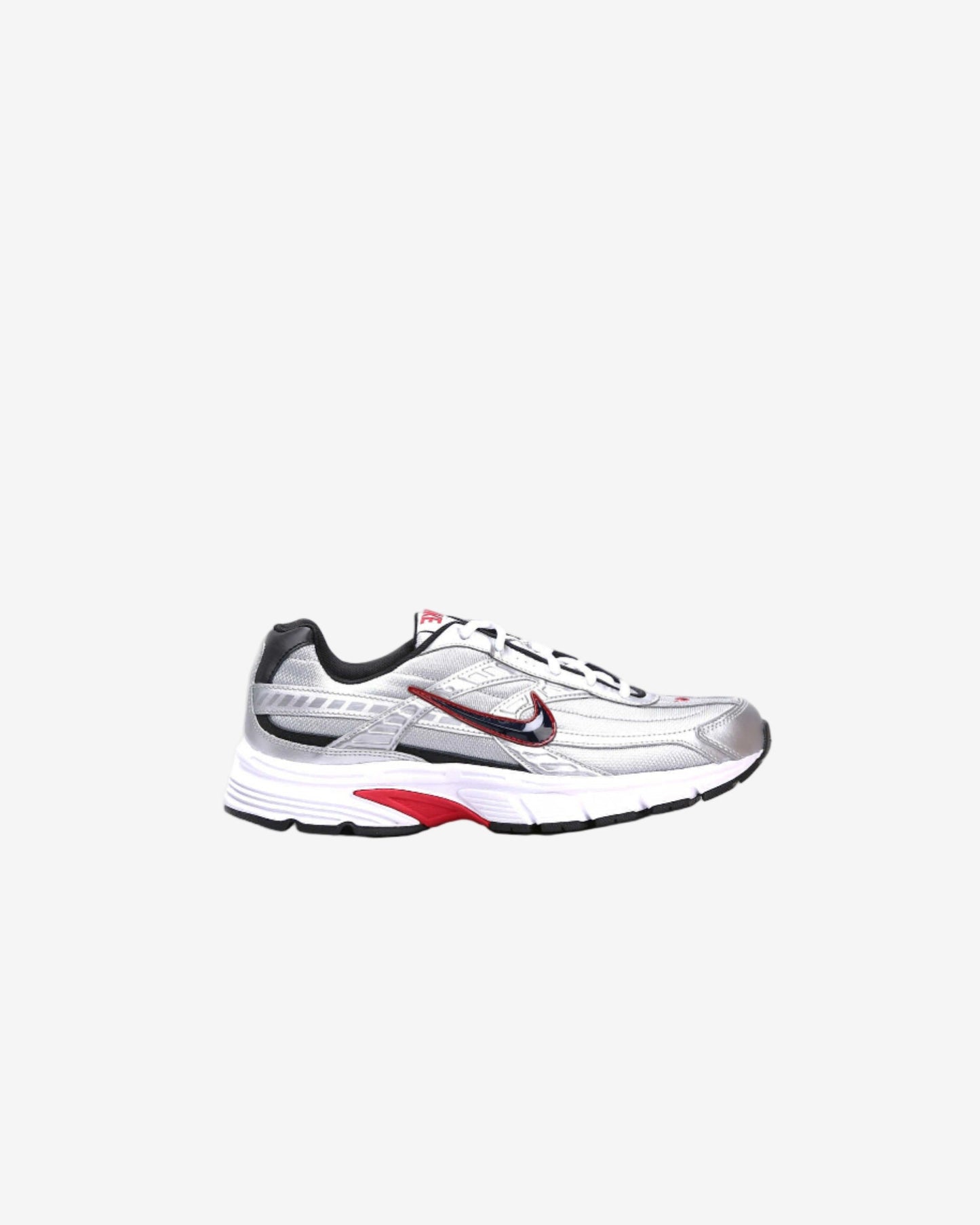 White running shoe with black and red accents on a white background