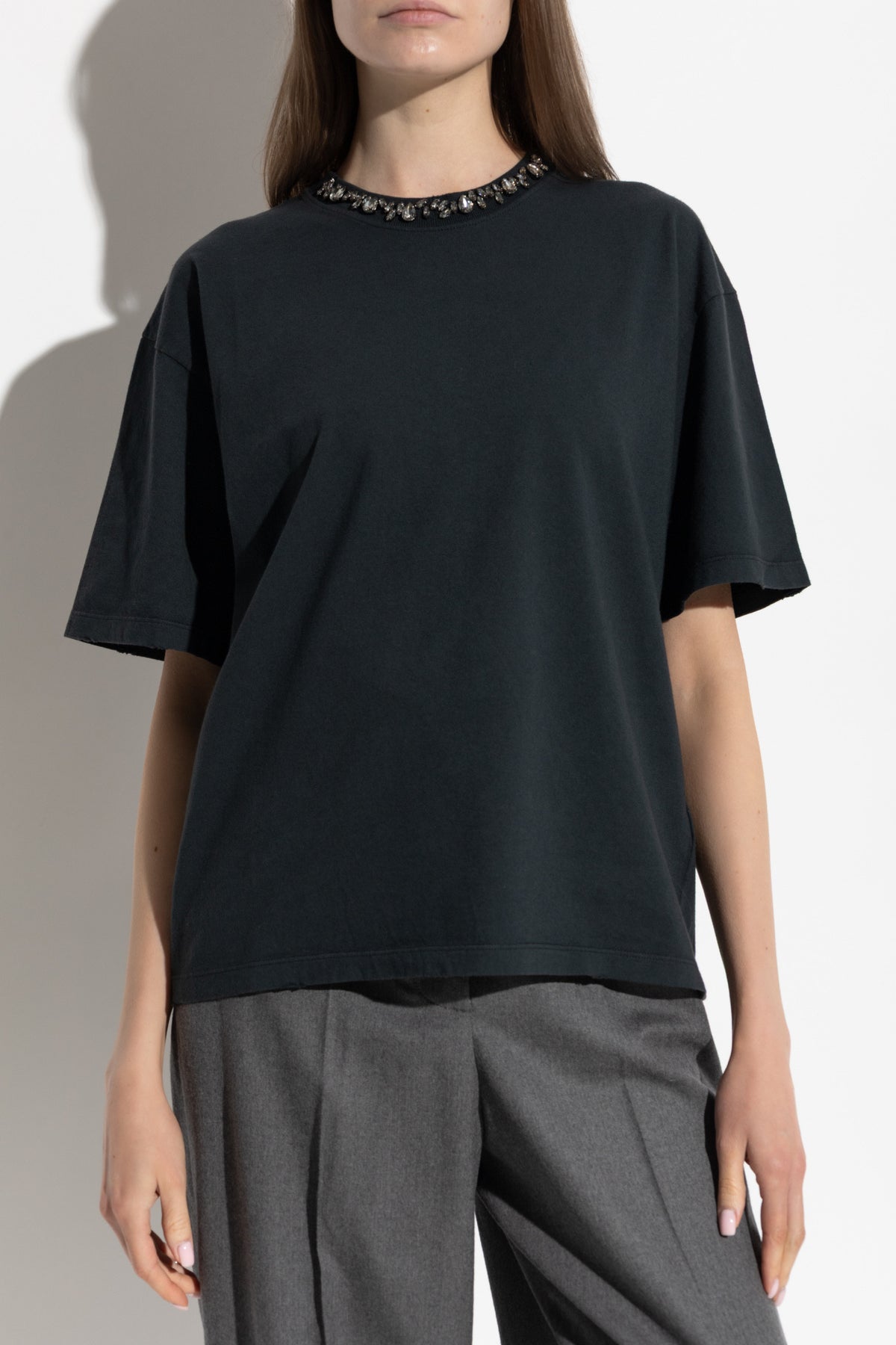 Women's black T-shirt with crystals