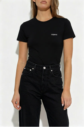 Black t-shirt with 'copeni' logo on a white background