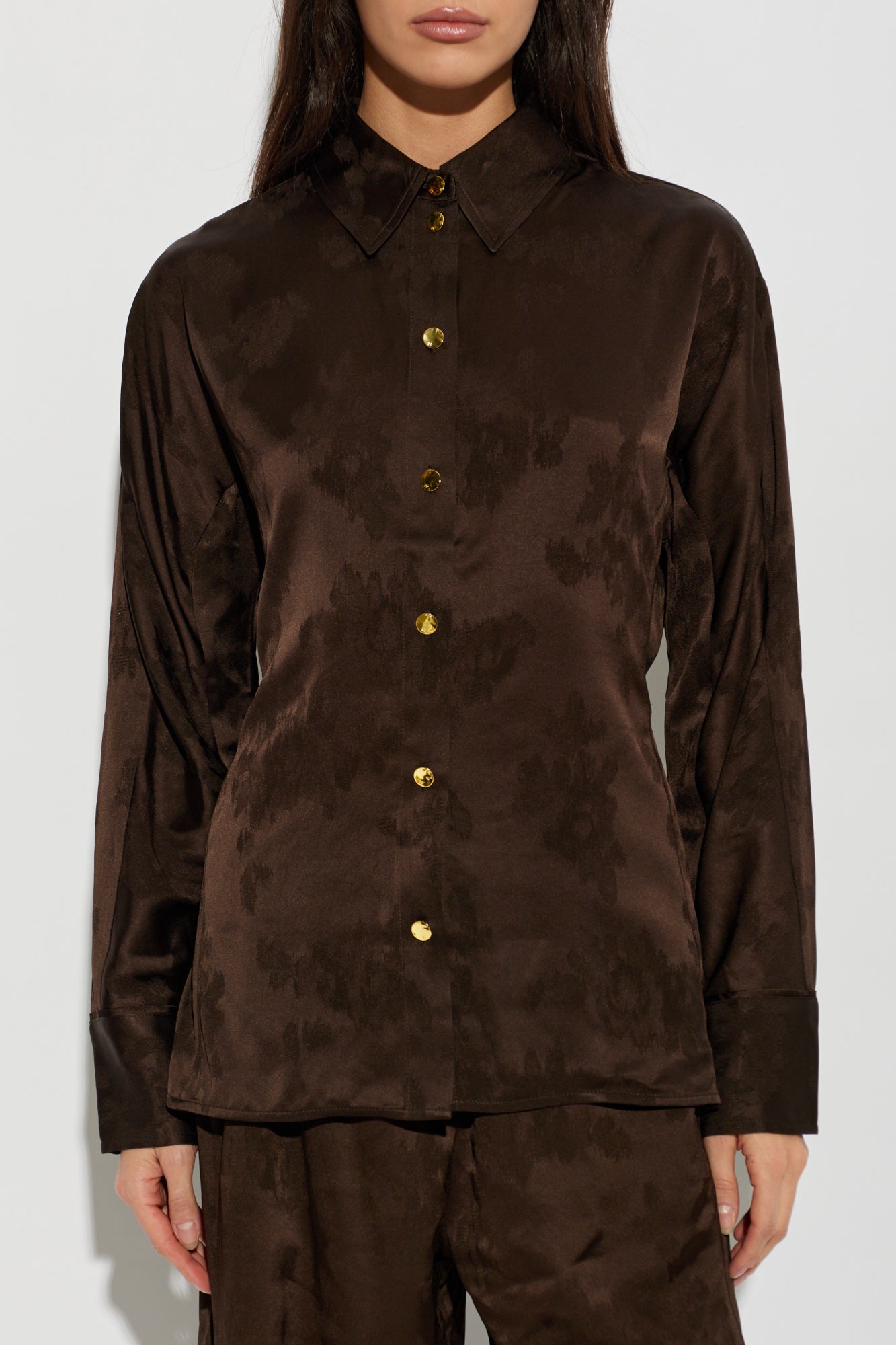 Fluid Satin Jacquard Long Sleeve Shirt
