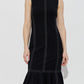Midi Peplum Dress With Big Contrasted Topstitches