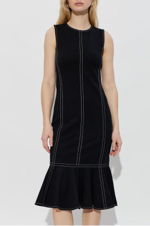 Midi Peplum Dress With Big Contrasted Topstitches