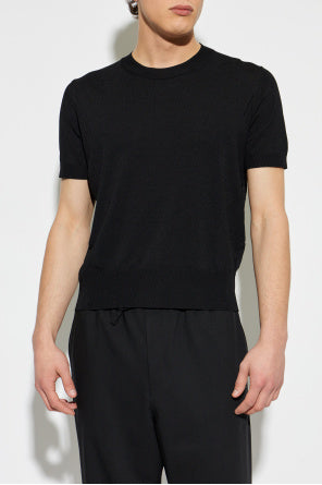 Black Wool Short Sleeves V Neck Sweater
