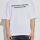 White t-shirt with black text on a white background