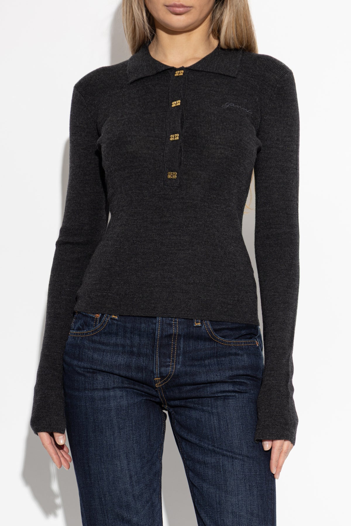 Mini Ribbed Merino Polo Black