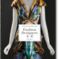 Book cover of 'Fashion Designers A-Z' with a mannequin wearing a patterned dress on a black background