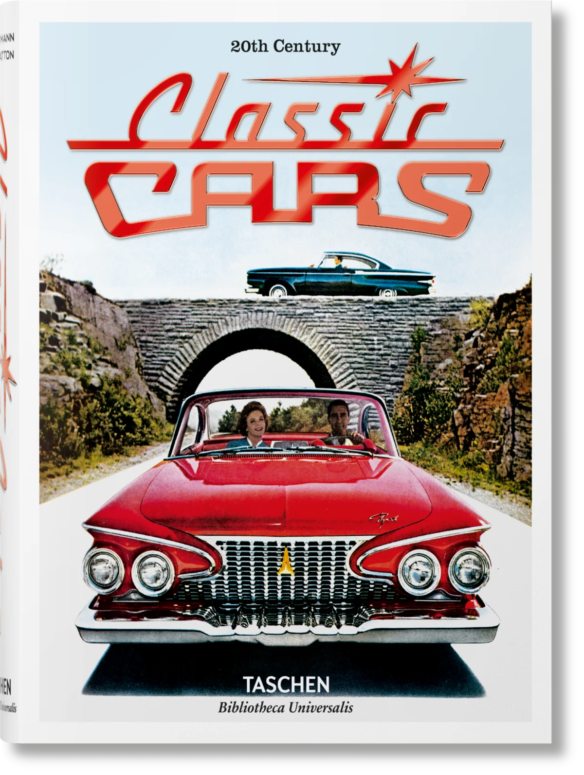 Book cover of '20th Century Classic Cars' by Taschen with a red classic car on a scenic road.