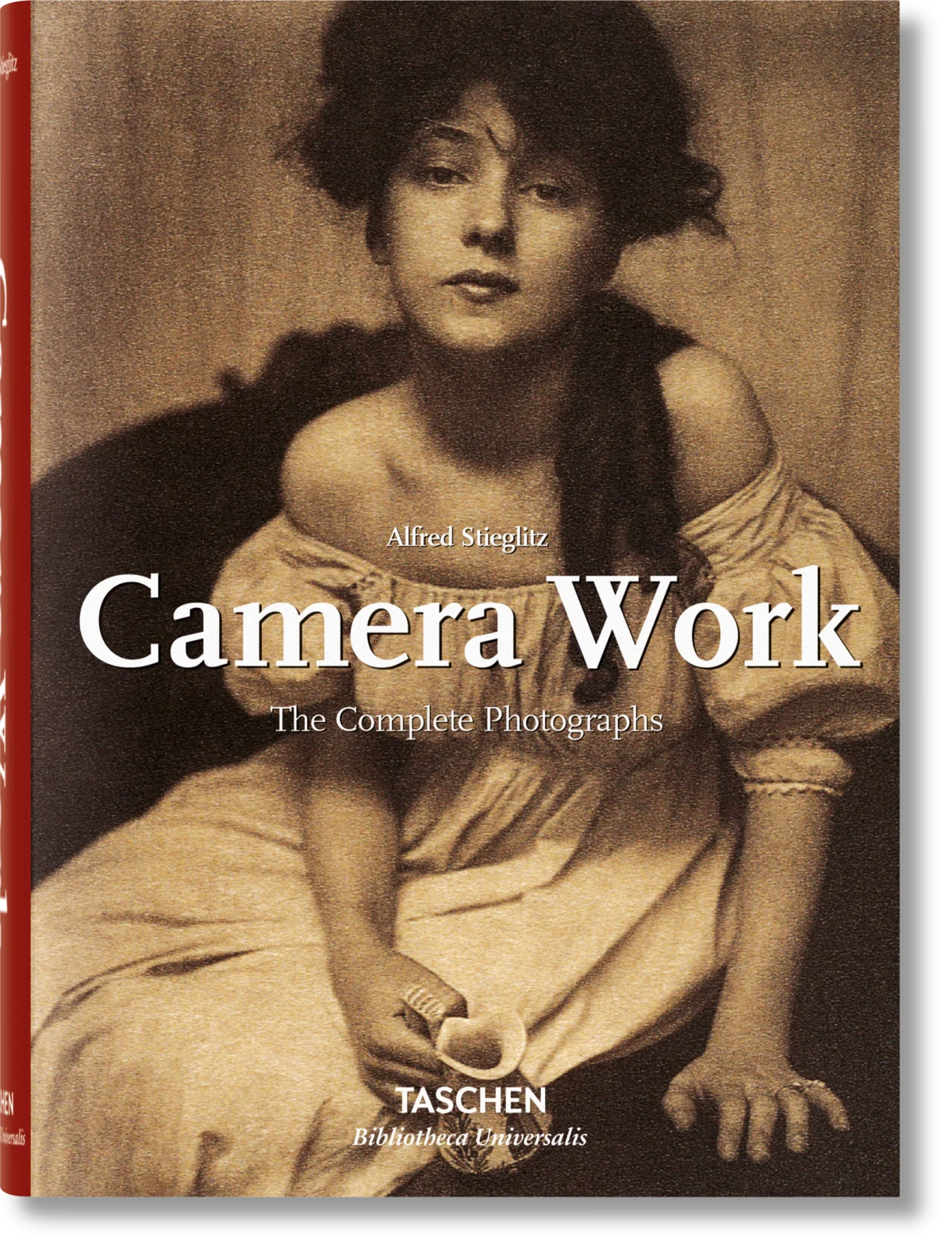 Book cover of 'Camera Work' by Alfred Stieglitz with a black and white photograph of a woman on the cover.