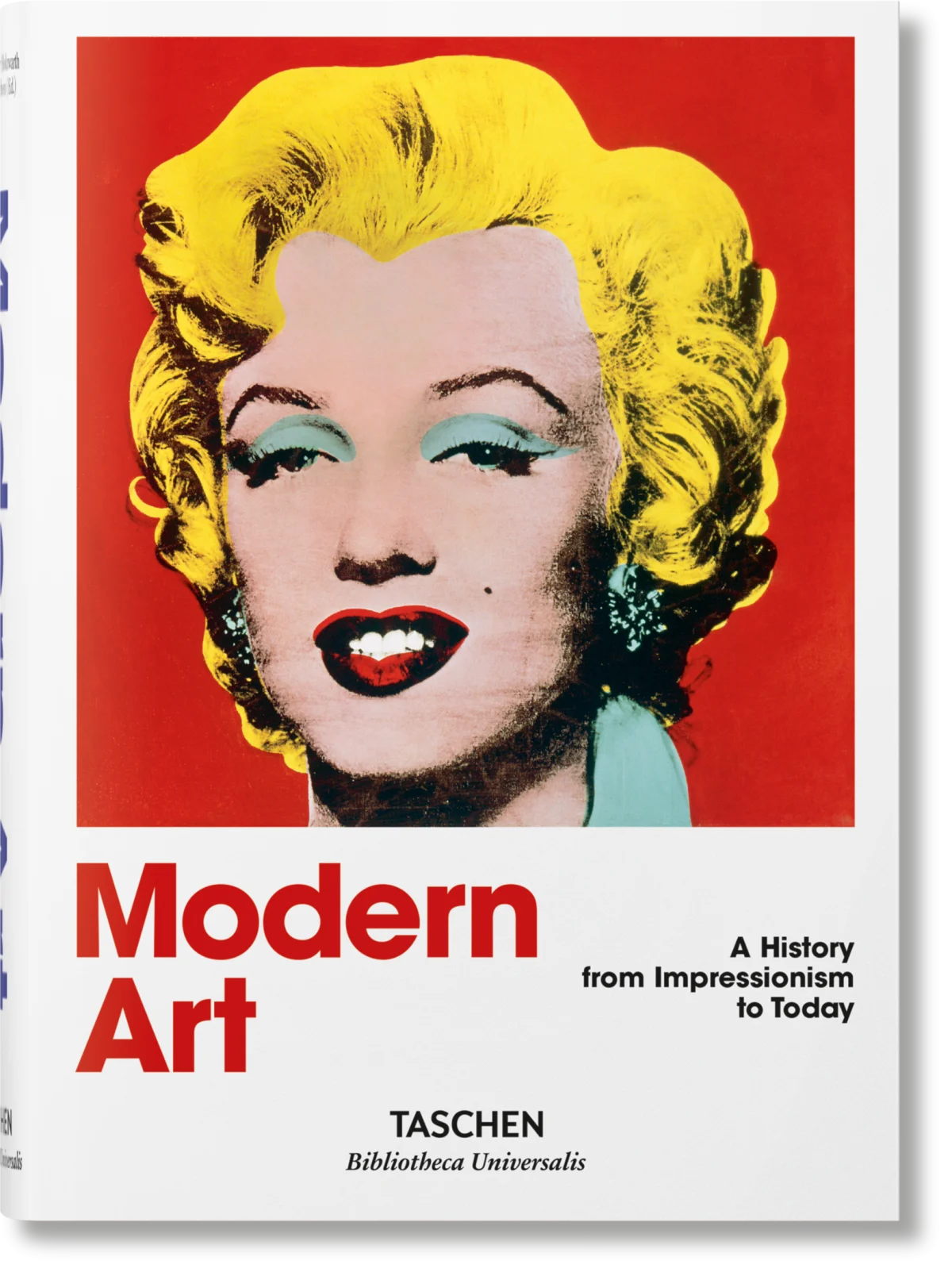 Book cover of 'Modern Art' by Taschen with a stylized portrait of a famous actress on a red background.