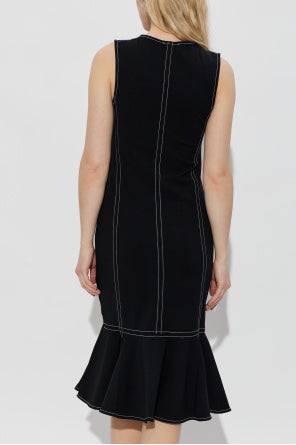 Midi Peplum Dress With Big Contrasted Topstitches