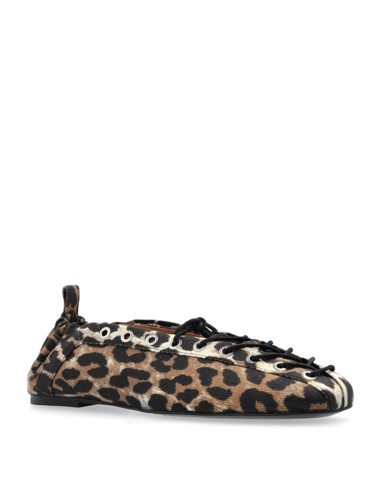 Lace-Up Ballerinas in Leopard Printed Denim