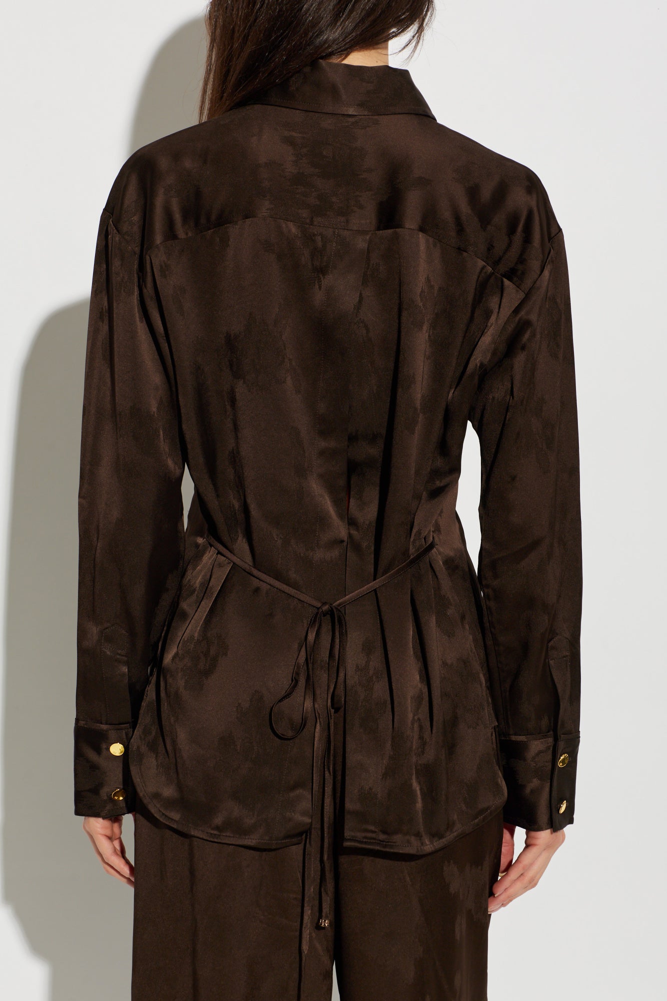 Fluid Satin Jacquard Long Sleeve Shirt