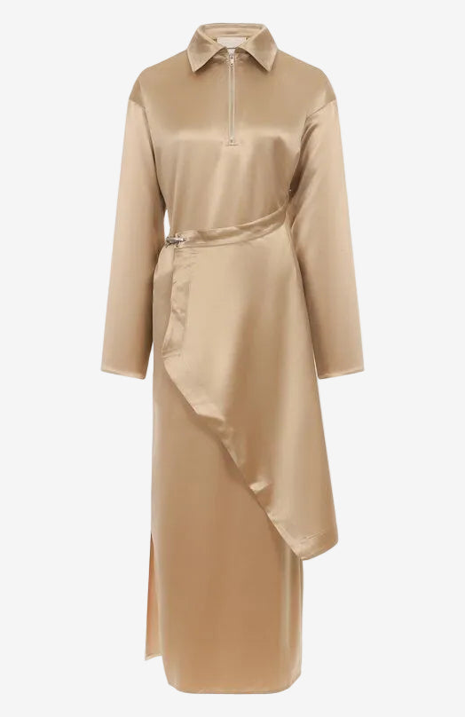 Colter Draped Slip Satin Midi Dress