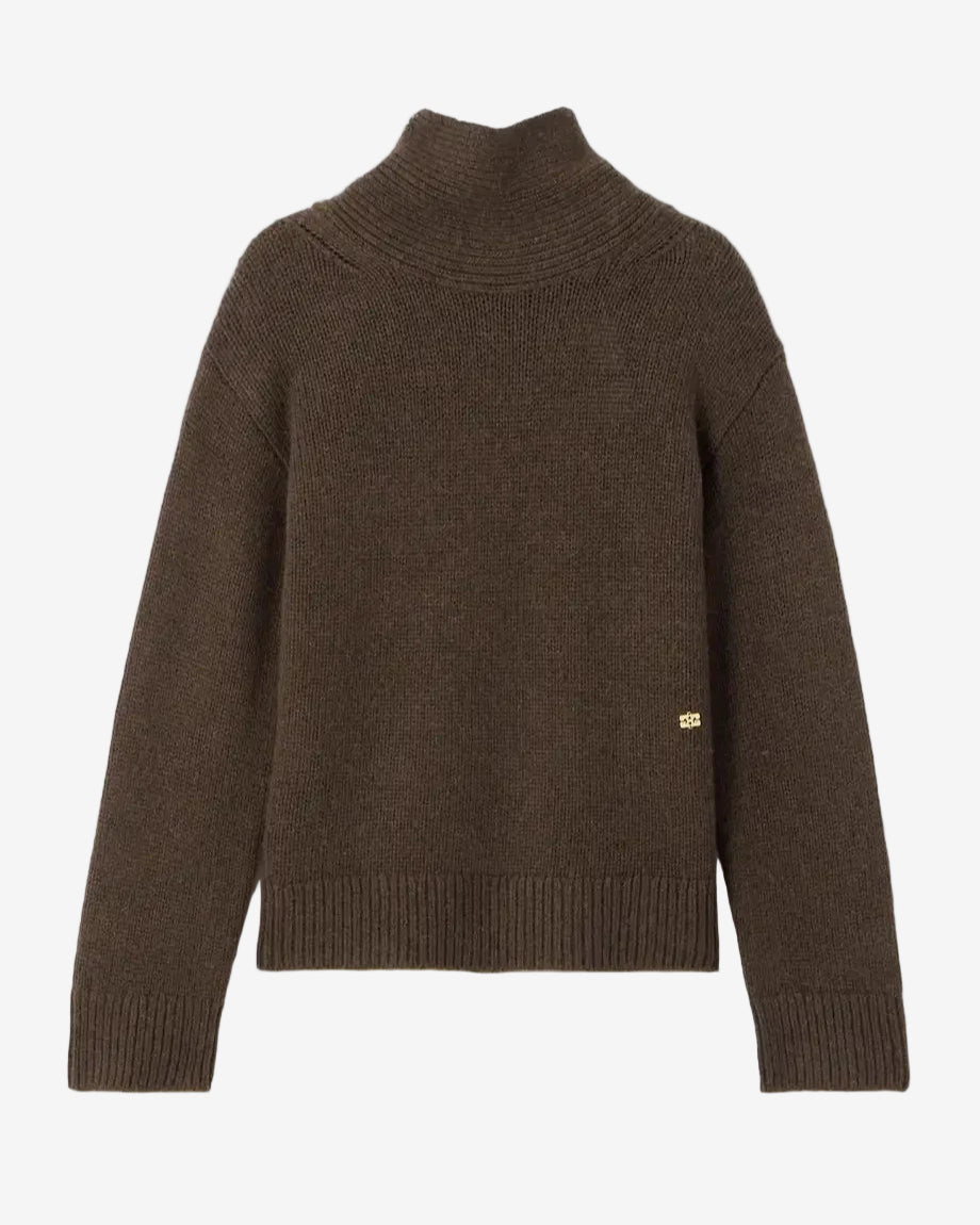 Brown turtleneck sweater on a white background