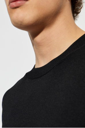 Black Wool Short Sleeves V Neck Sweater