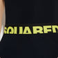 Black swimsuit with yellow logo on a white background