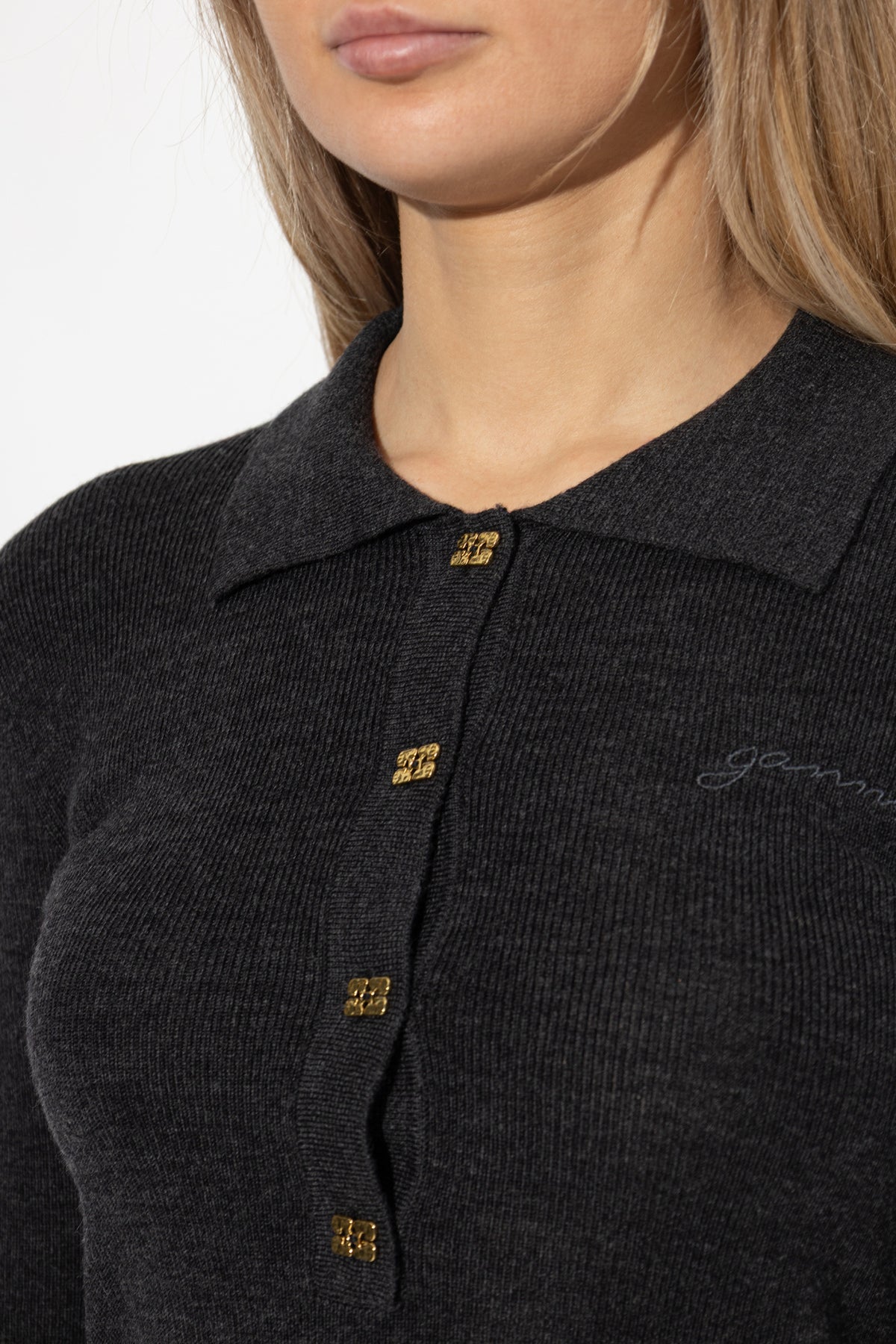Mini Ribbed Merino Polo Black