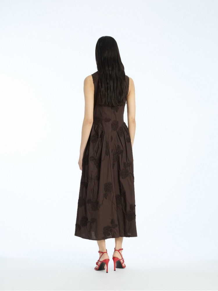 Flower Midi Dress Dark Brown