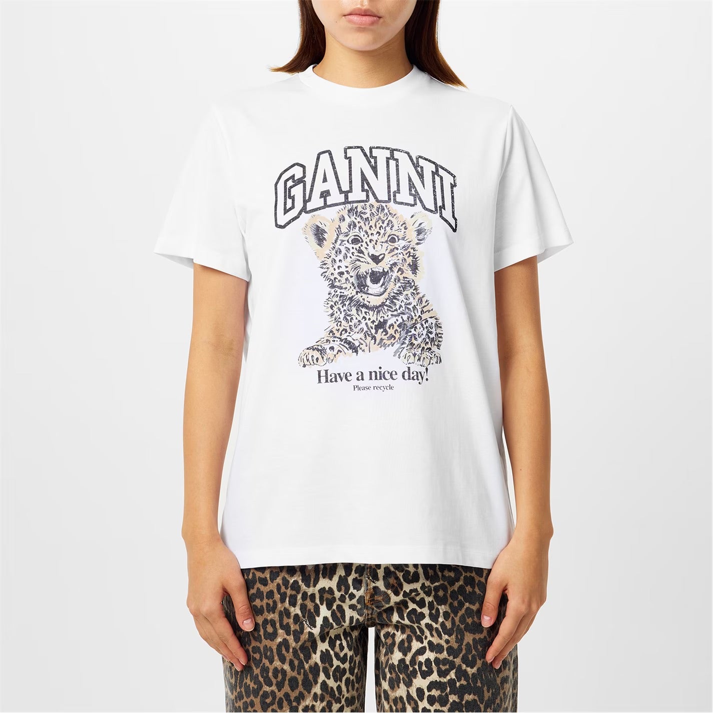 White Basic Jersey Leopard Relaxed T-shirt