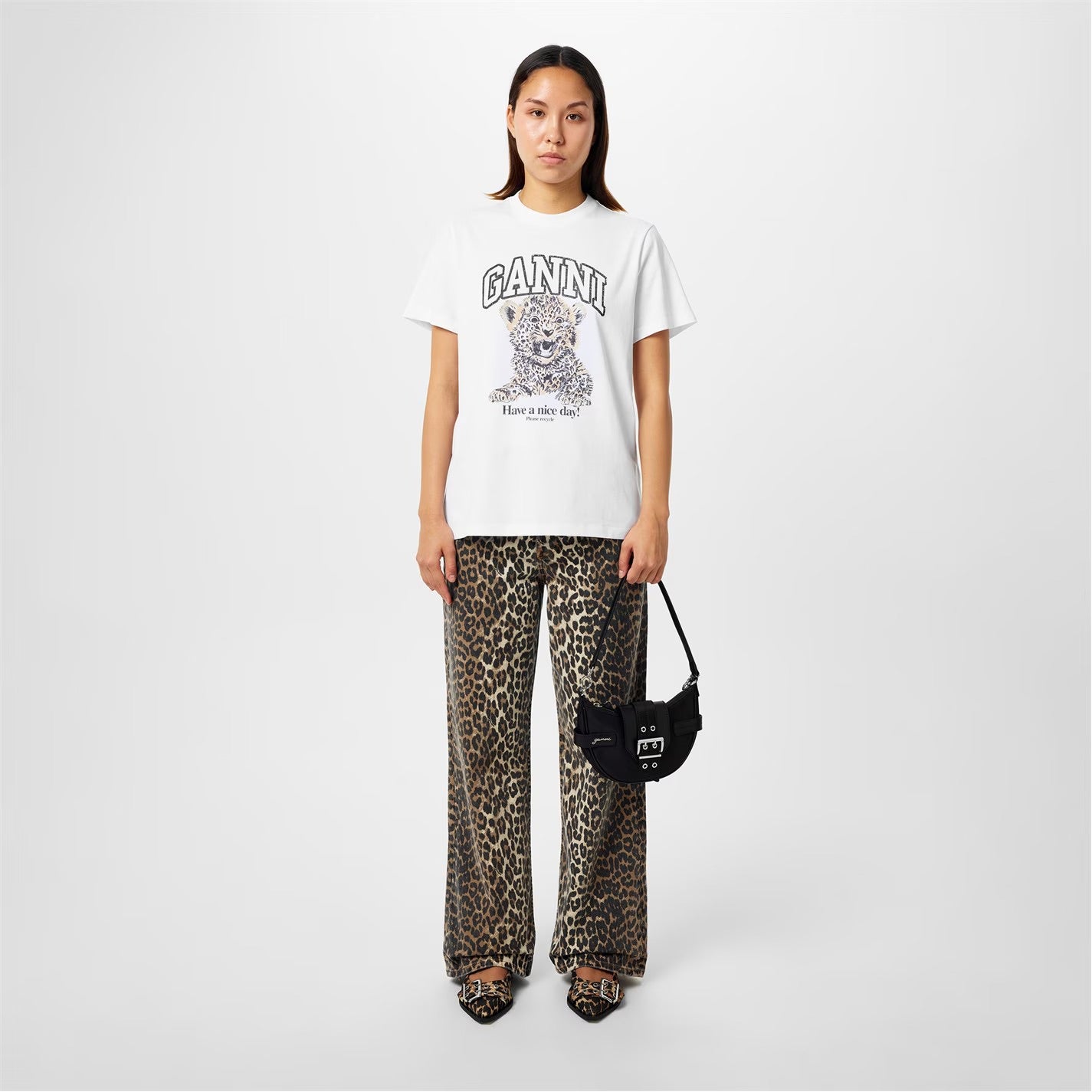 White Basic Jersey Leopard Relaxed T-shirt